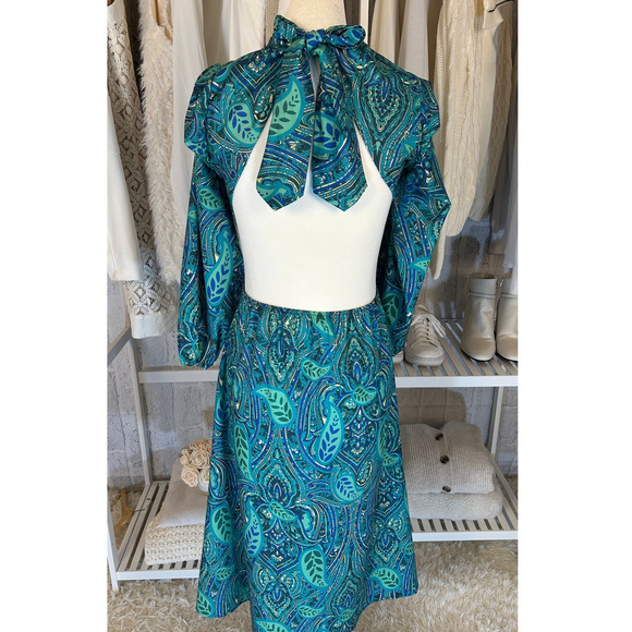 Sunday Up Women's Sz M Blue Multicolor Paisley Backless Halter Midi Dress #0325 - Picture 4 of 13
